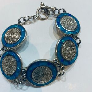 Vintage Bracelet Mayan Calendar Silver with Opal